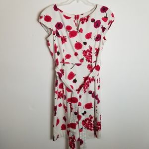 Milly of NY Haley Floral Print Cotton Belted Sheath Cap Sleeve Dress